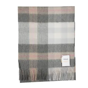 100% Cashmere Wide Tartan Scarf Scots Check – Light Blue/Orient Grey