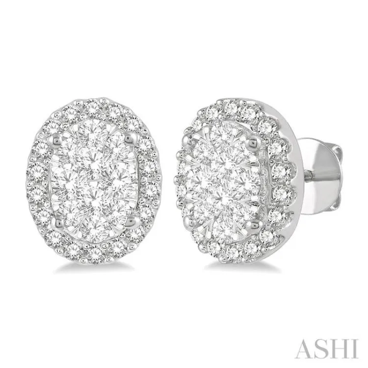 1/2 Ctw Oval Shape Lovebright Round Cut Diamond Stud Earrings in 14K White Gold