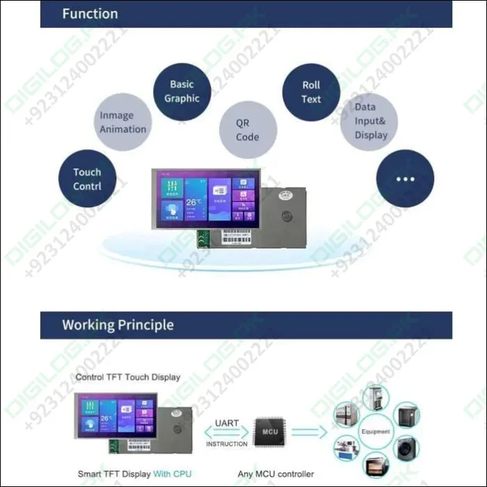 7 Inch Touch Screen Monitor 800x480 TFT LCD Display Screen Touchscreen DWIN DM80480L070_01WTR Module in Pakistan