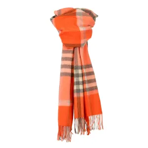 90/10 Tartan Cashmere Blanket Scarf  Coral