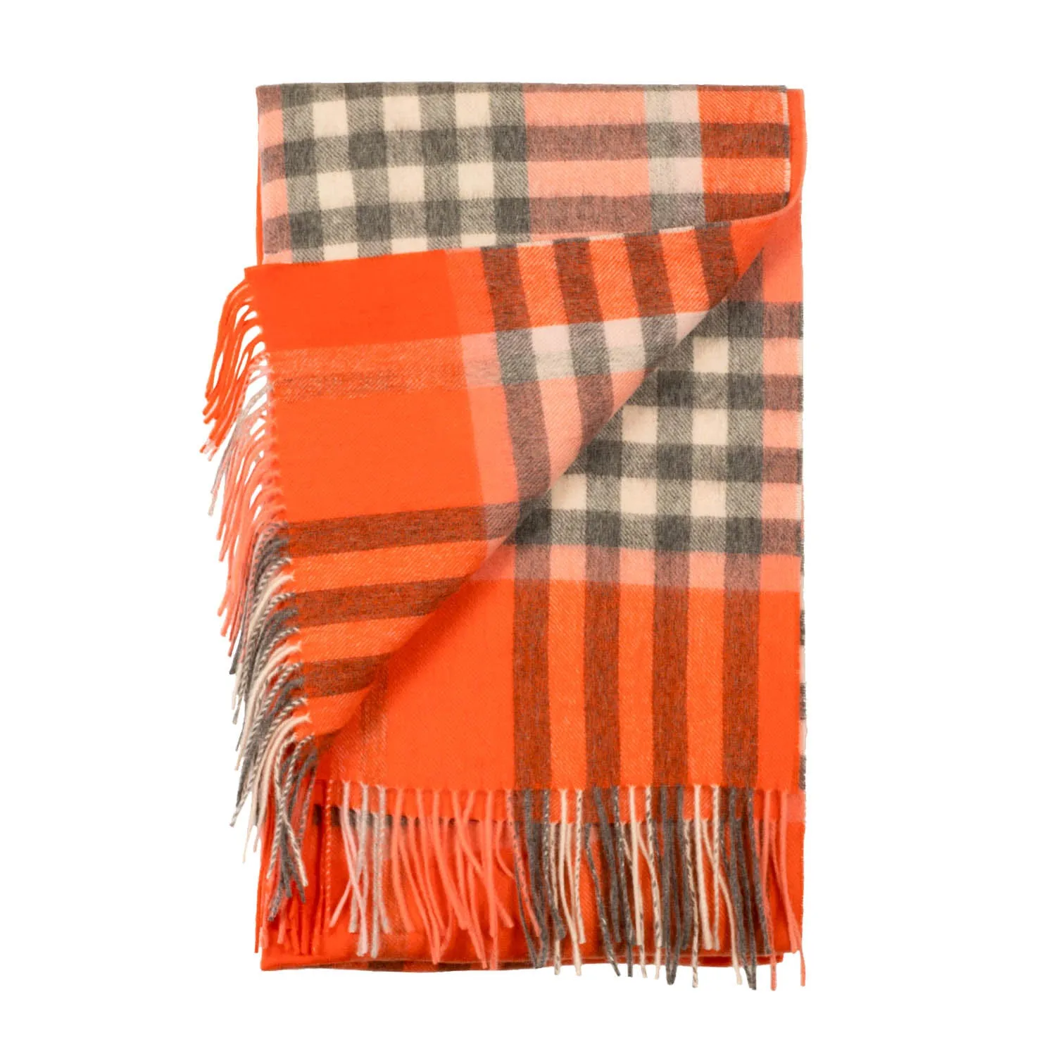 90/10 Tartan Cashmere Blanket Scarf  Coral