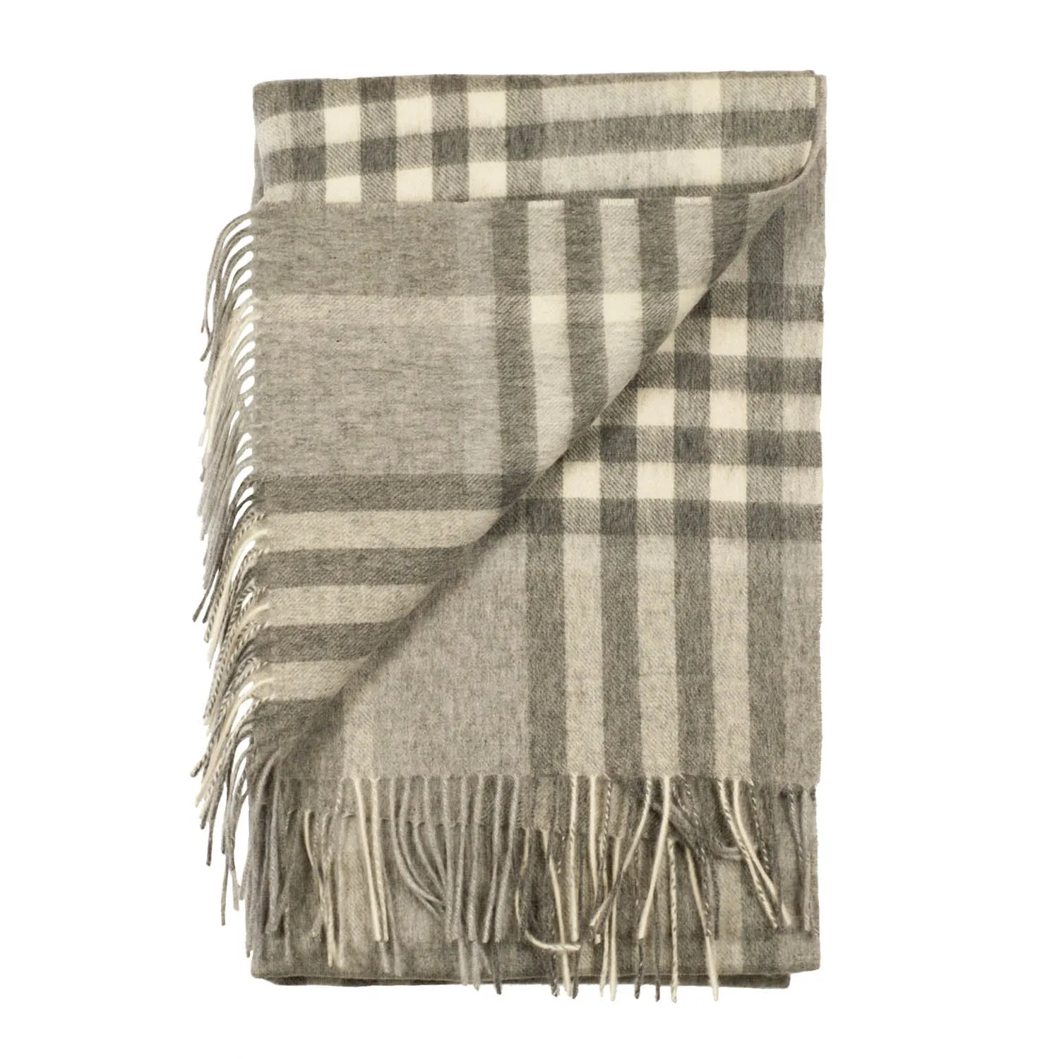 90/10 Tartan Cashmere Blanket Scarf  Grey