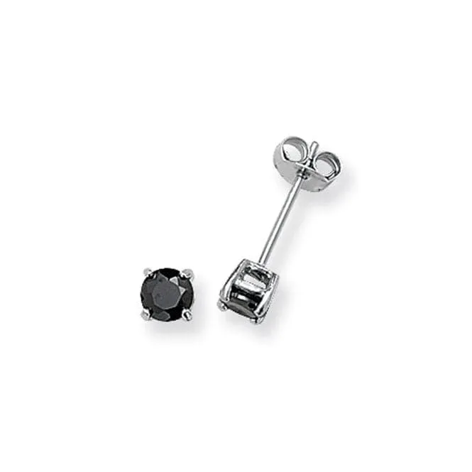 Acotis Silver Stud Earrings Round Black Zirconia G5551BK