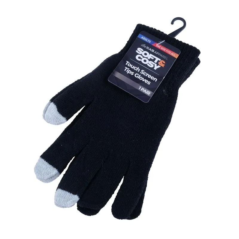 Adult Touch Screen Gloves Black With Grey Touch Screen Tips