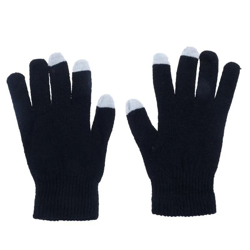 Adult Touch Screen Gloves Black With Grey Touch Screen Tips