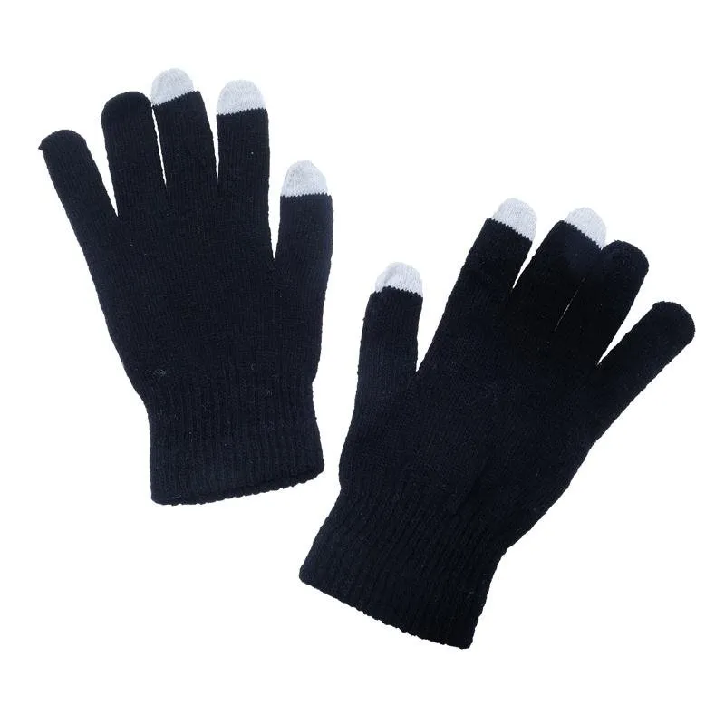 Adult Touch Screen Gloves Black With Grey Touch Screen Tips