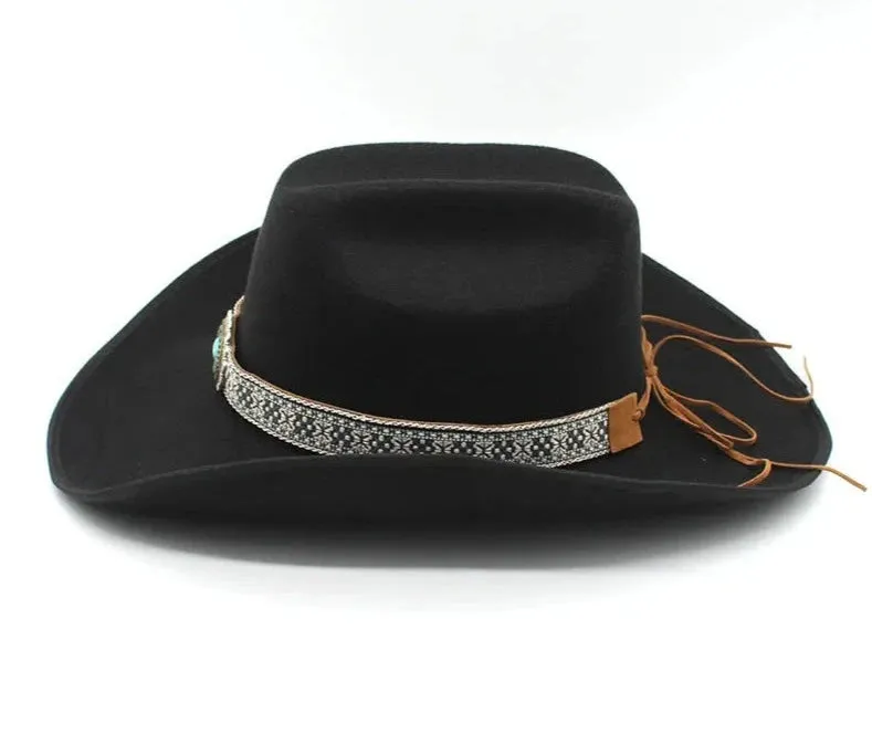 Artificial Woolen Western Cowboy Hat Wide Brim Jazz Style