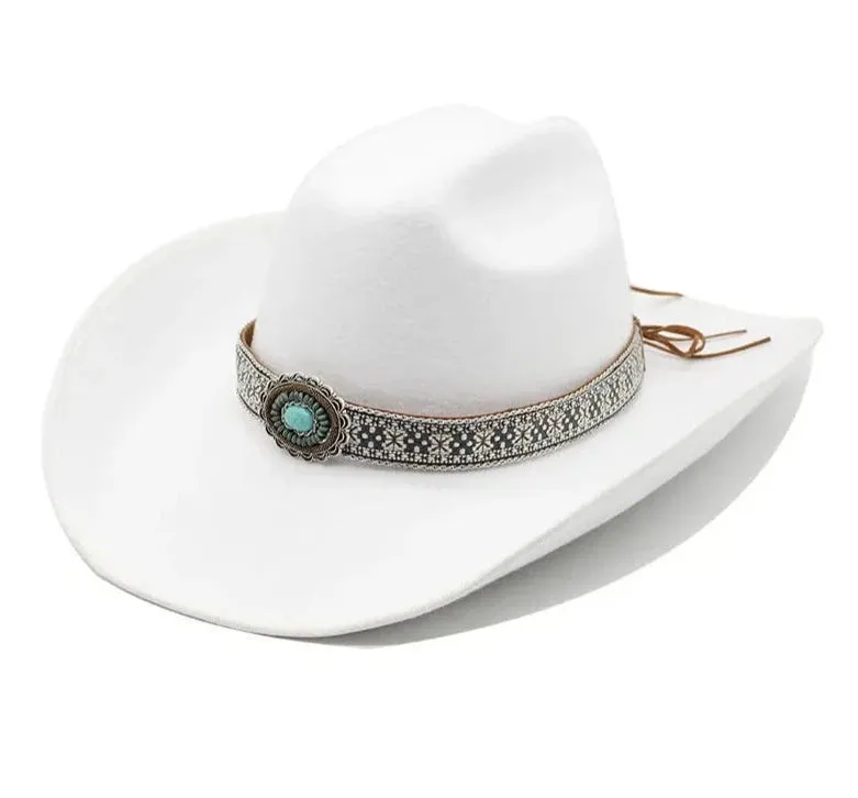 Artificial Woolen Western Cowboy Hat Wide Brim Jazz Style