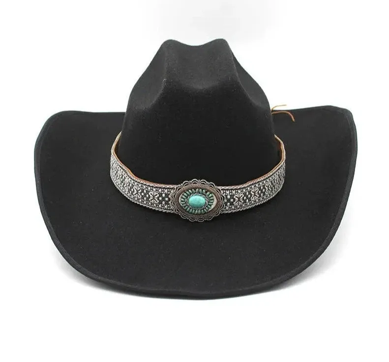 Artificial Woolen Western Cowboy Hat Wide Brim Jazz Style