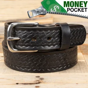 Basket Weave Black Money Belt