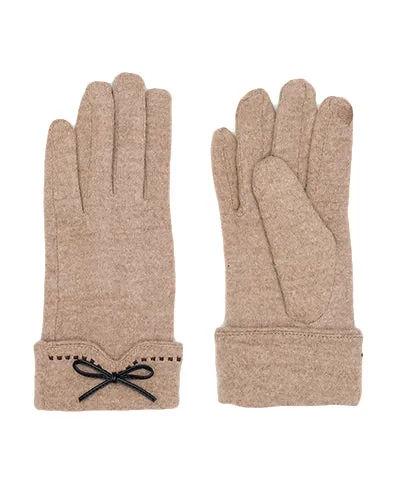 Bow & Stitch Accent Touch Screen Gloves - Beige