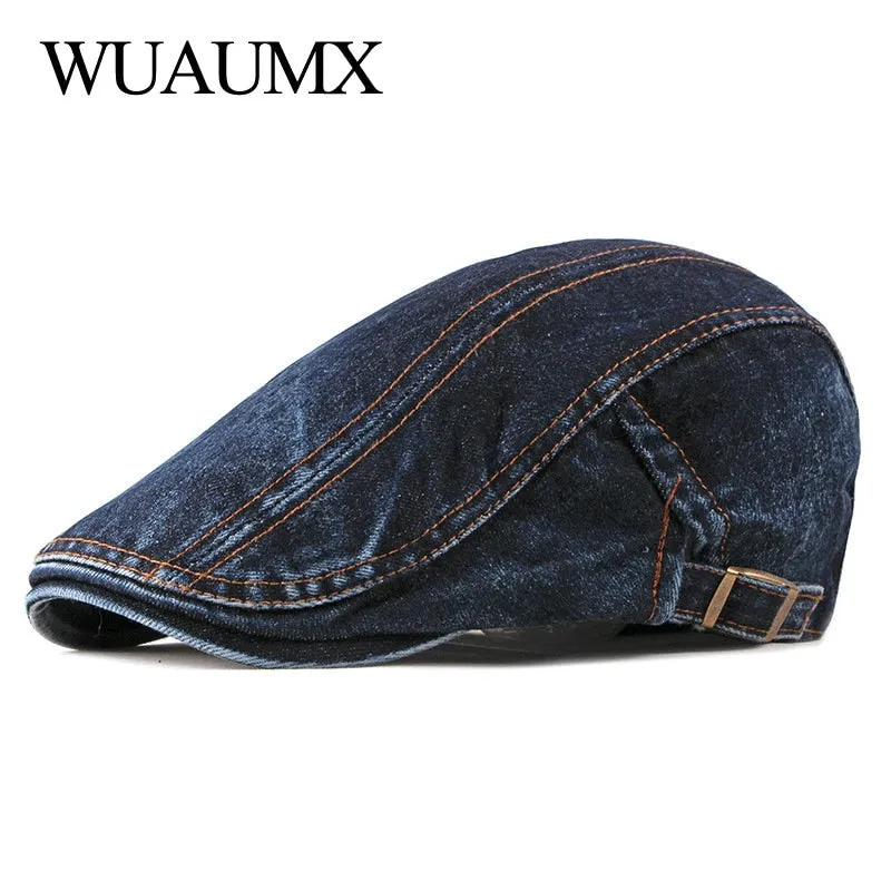 Casual Spring Summer Berets Hat Men Women Denim Newsboy Caps Visors Cotton Cap Duckbill Ivy Flat Cap