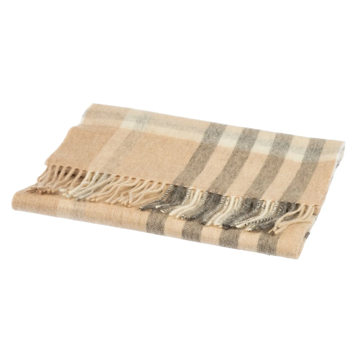 Chequer Tartan 90/10 Cashmere Scarf Bar  Natural