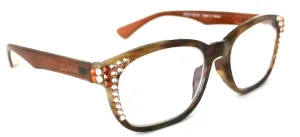 Coral, (Bling) Reading Glasses For Women W (Cooper, Light Colorado)Genuine European Crystals.  Marble Pattern Frame. NY Fifth Avenue.