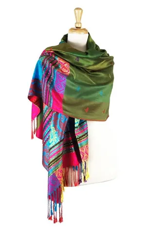 DBS056-4 Olive Rainbow Colorful Pashmina Shawl Scarf