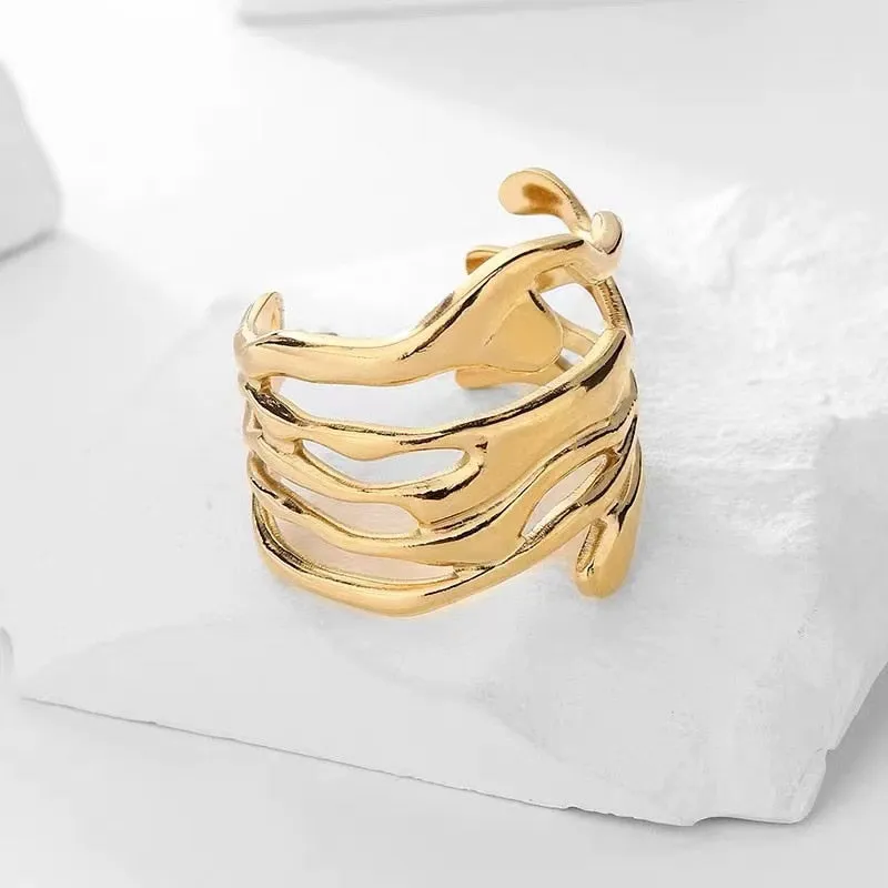 deanwangkt New Arrival Irregular Hollow Silver Color Wide Ring Female Fashion Retro Unique Design Handmade Jewelry Gifts