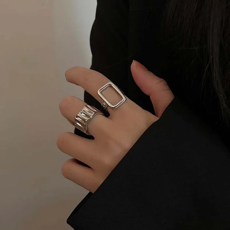 deanwangkt New Arrival Irregular Hollow Silver Color Wide Ring Female Fashion Retro Unique Design Handmade Jewelry Gifts