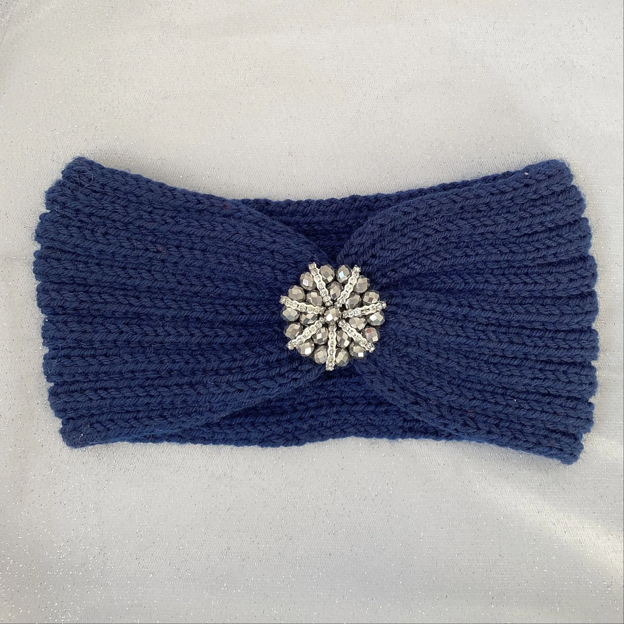 Ear Warmer Headband Winter Headband Jewelled in Navy Blue