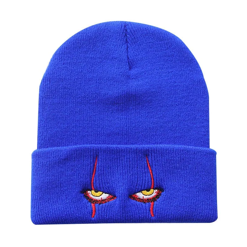 Embroidered Woolen Beanies Hat Scary Clown Eyes Knitted Hat Warm Hedging Hip-hop Hat Woolen Halloween Hat Beanies