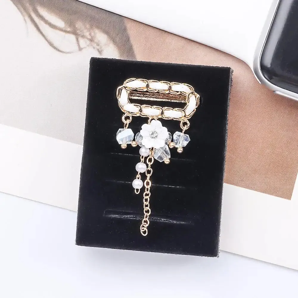 For Apple Watch Band Diamond Pearl Ornament Metal Charms Decorative Ring Creative Chain Smart Watch Silicone Strap Accessories