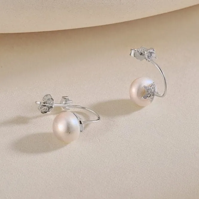 Fresh Water Pearl Round Star Dropper Earrings ERLE025