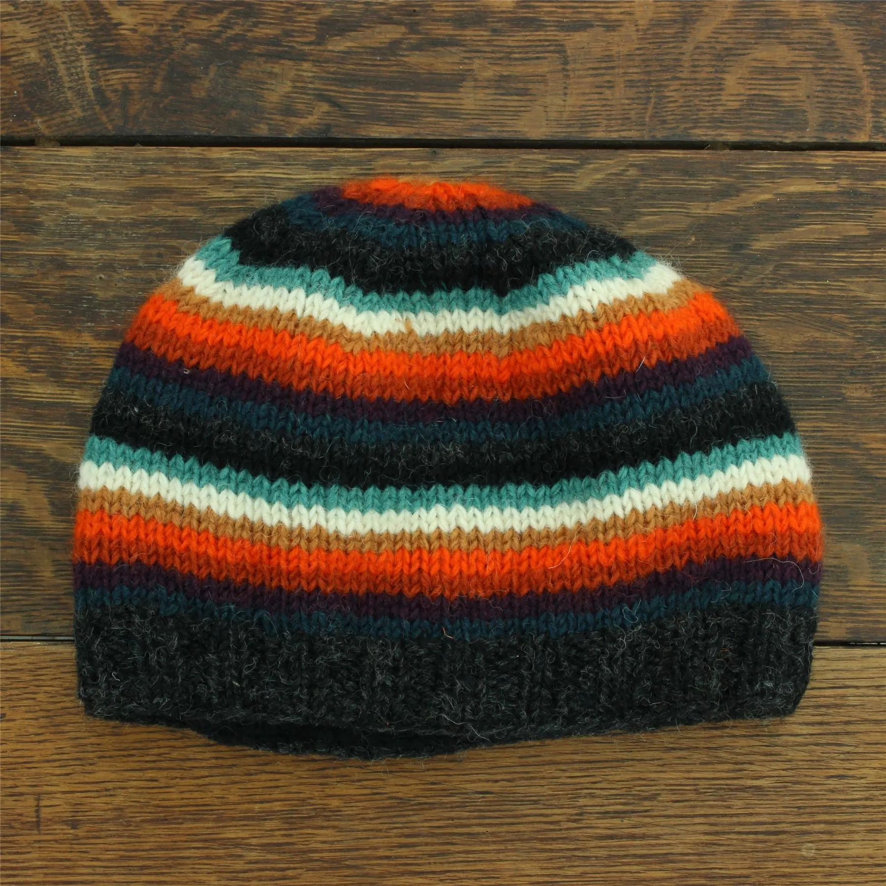 Hand Knitted Wool Beanie Hat - Stripe Anu