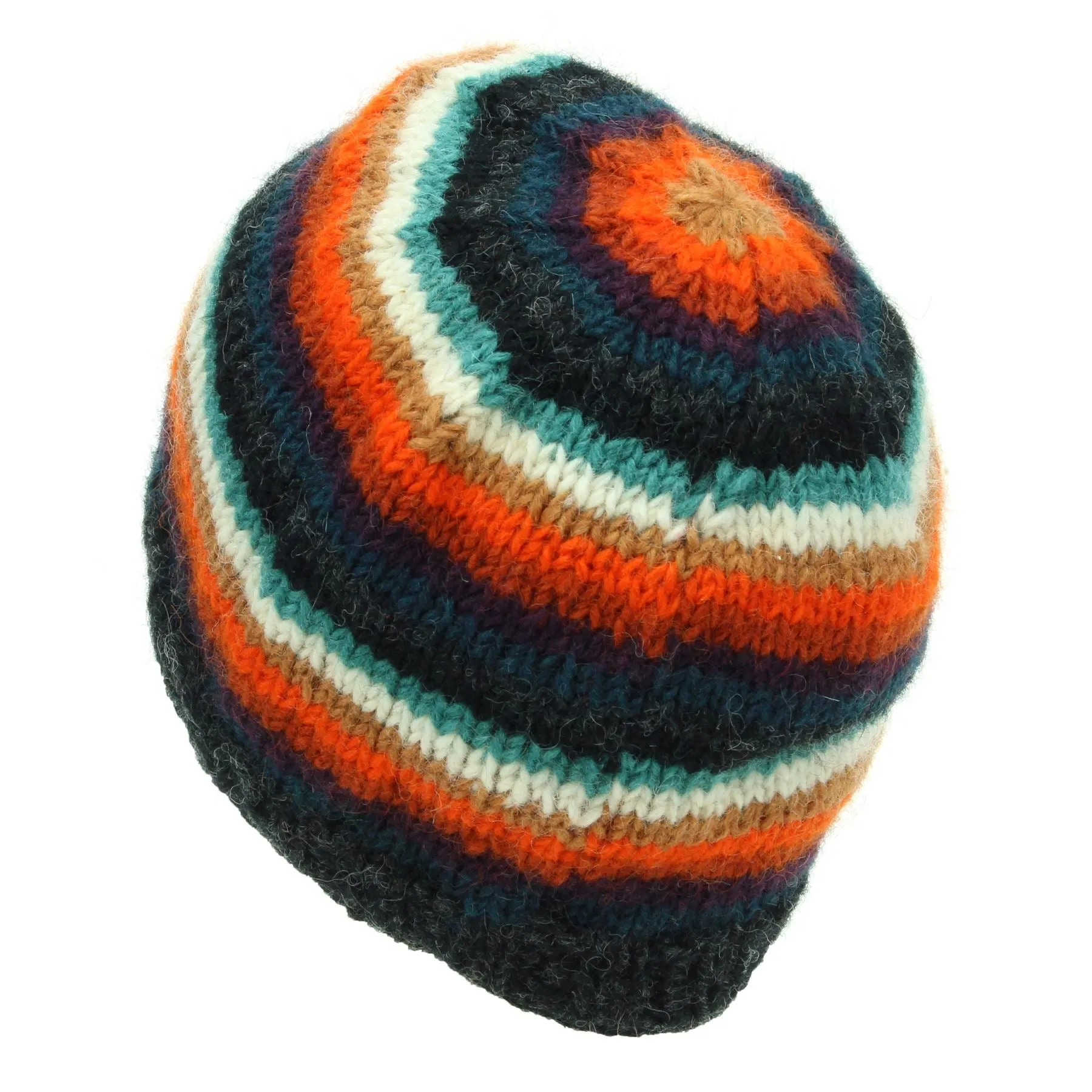 Hand Knitted Wool Beanie Hat - Stripe Anu