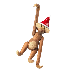 Kay Bojesen Monkey with Santa's Cap, Medium, Teak/Limba