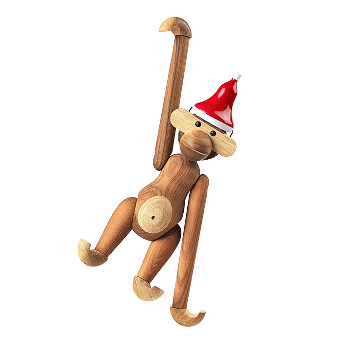 Kay Bojesen Monkey with Santa's Cap, Medium, Teak/Limba