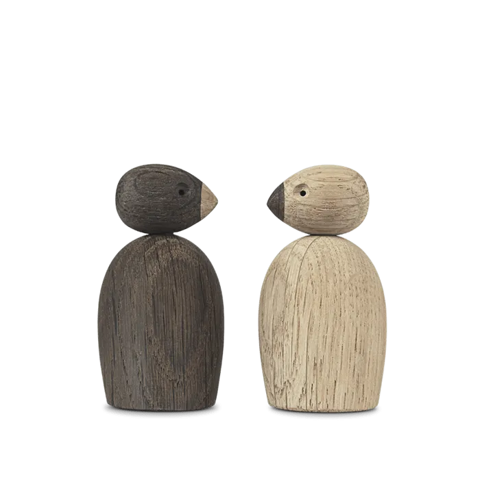 Kay Bojesen Pair Of Sparrows, Small, Oak/Smoked Oak, H: 2.2"