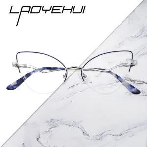 Laoyehui Women's Semi Rim Cat Eye Alloy Frame Reading Glasses 84511