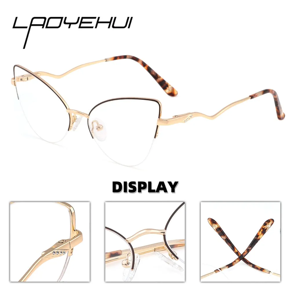 Laoyehui Women's Semi Rim Cat Eye Alloy Frame Reading Glasses 84511