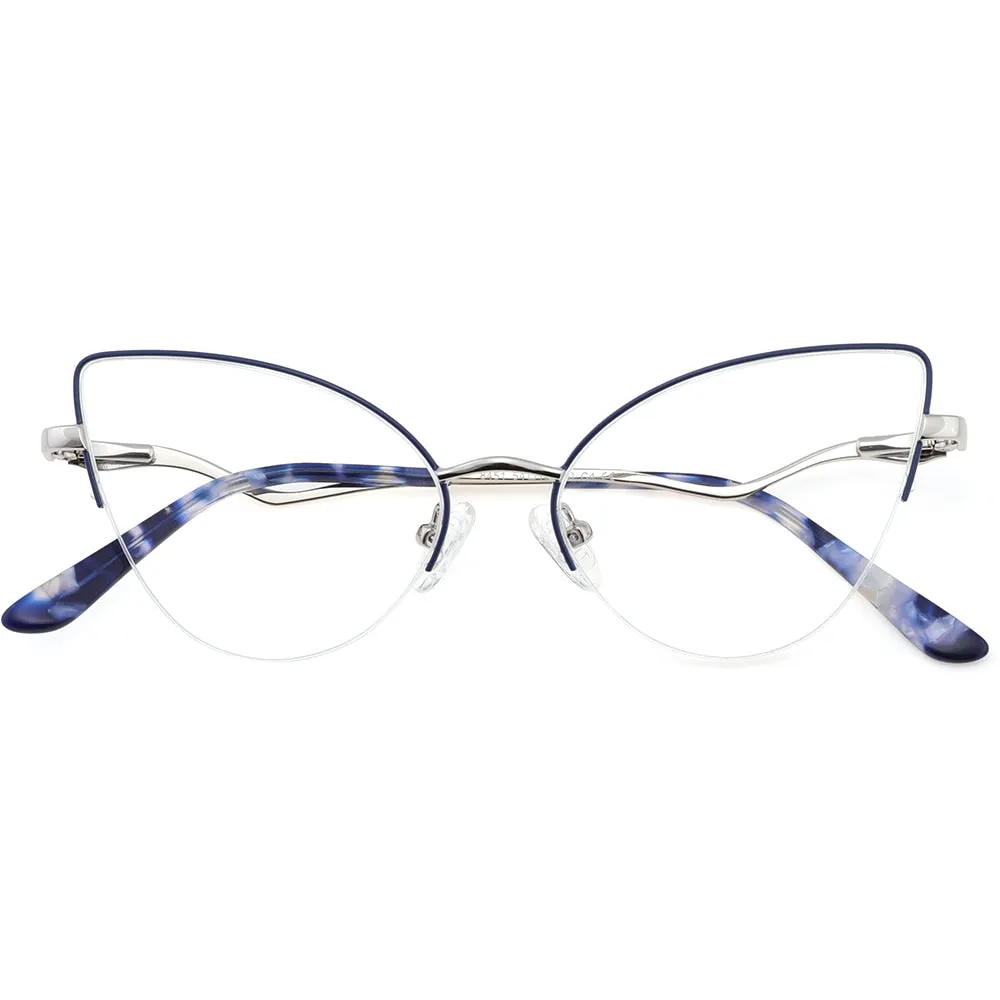 Laoyehui Women's Semi Rim Cat Eye Alloy Frame Reading Glasses 84511