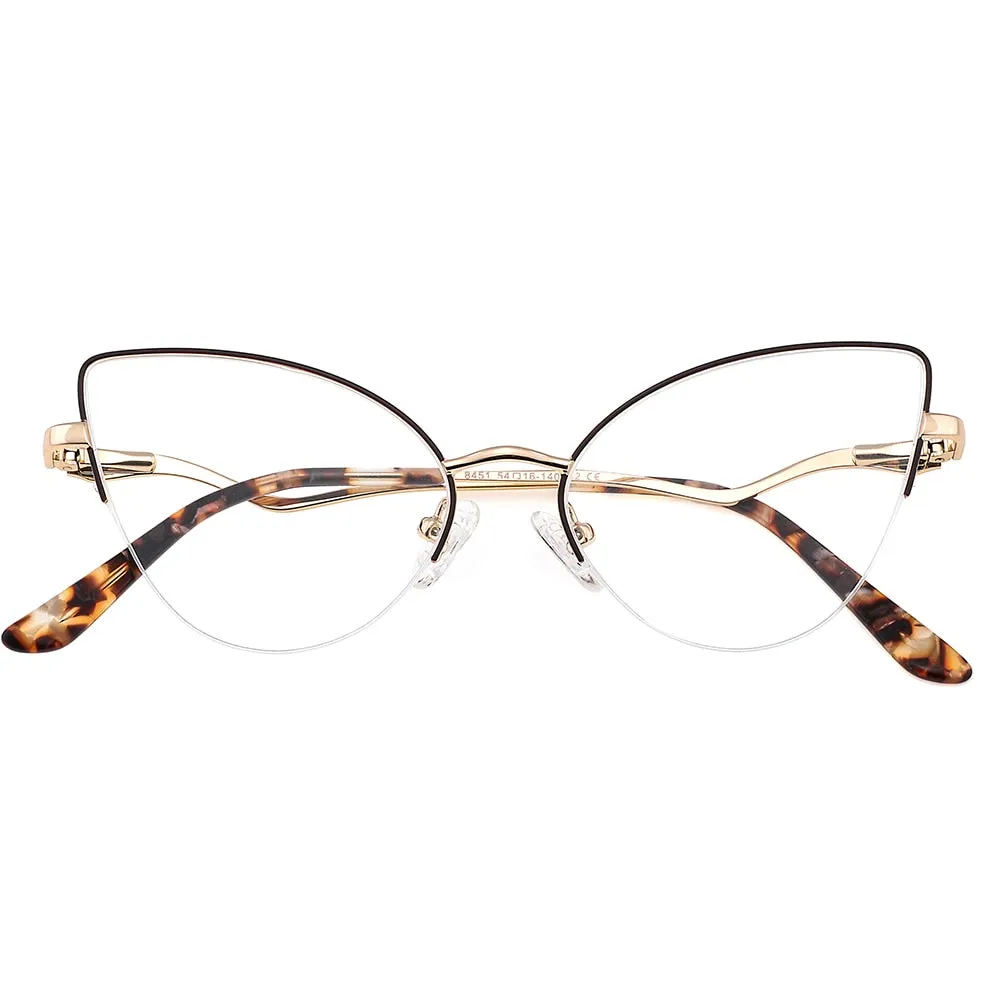 Laoyehui Women's Semi Rim Cat Eye Alloy Frame Reading Glasses 84511