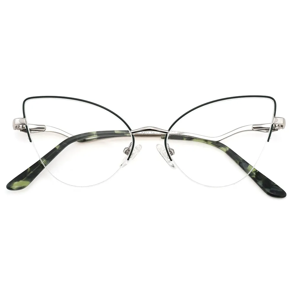 Laoyehui Women's Semi Rim Cat Eye Alloy Frame Reading Glasses 84511