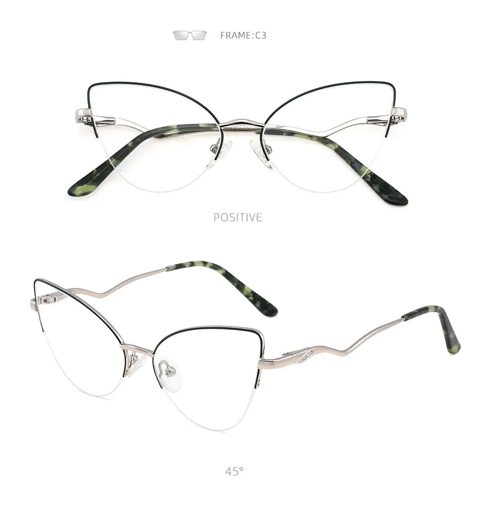 Laoyehui Women's Semi Rim Cat Eye Alloy Frame Reading Glasses 84511