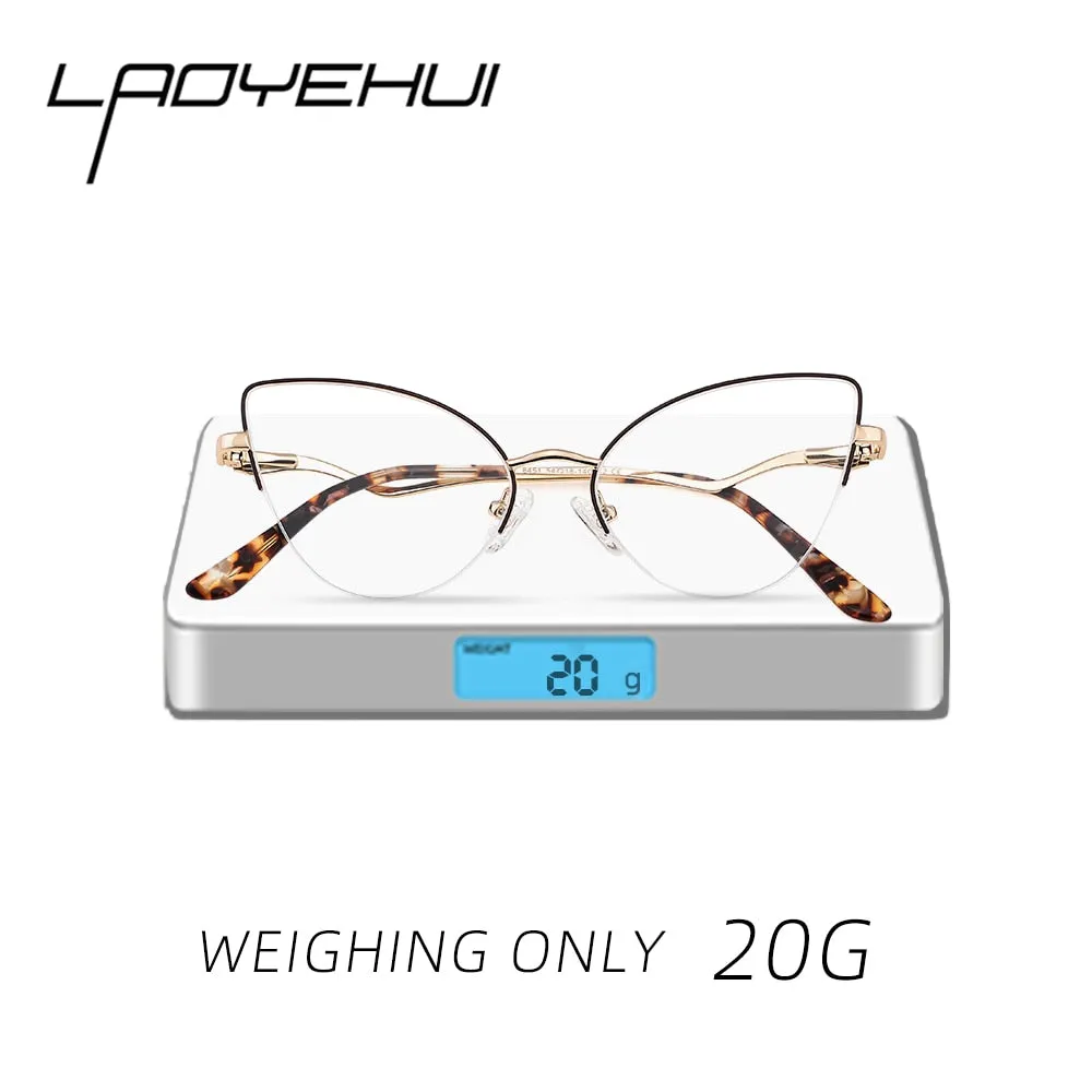 Laoyehui Women's Semi Rim Cat Eye Alloy Frame Reading Glasses 84511