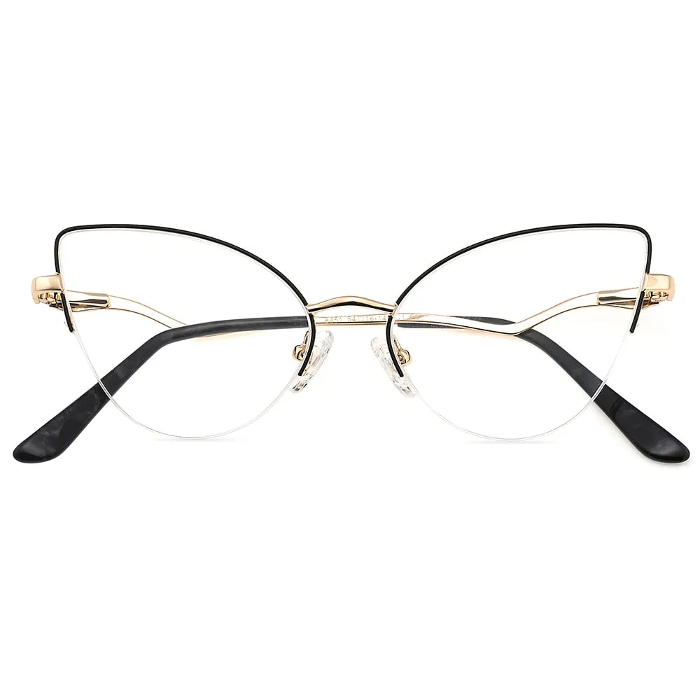 Laoyehui Women's Semi Rim Cat Eye Alloy Frame Reading Glasses 84511