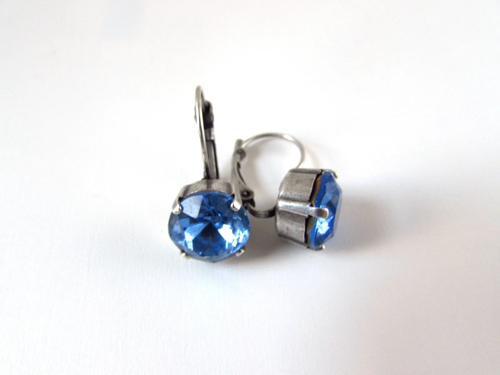 Light Blue Crystal Earrings - Small Round