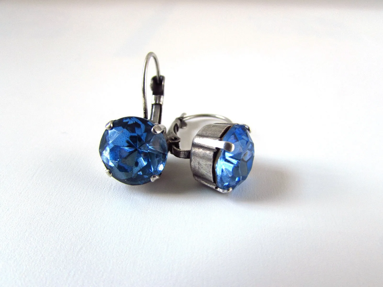 Light Blue Crystal Earrings - Small Round