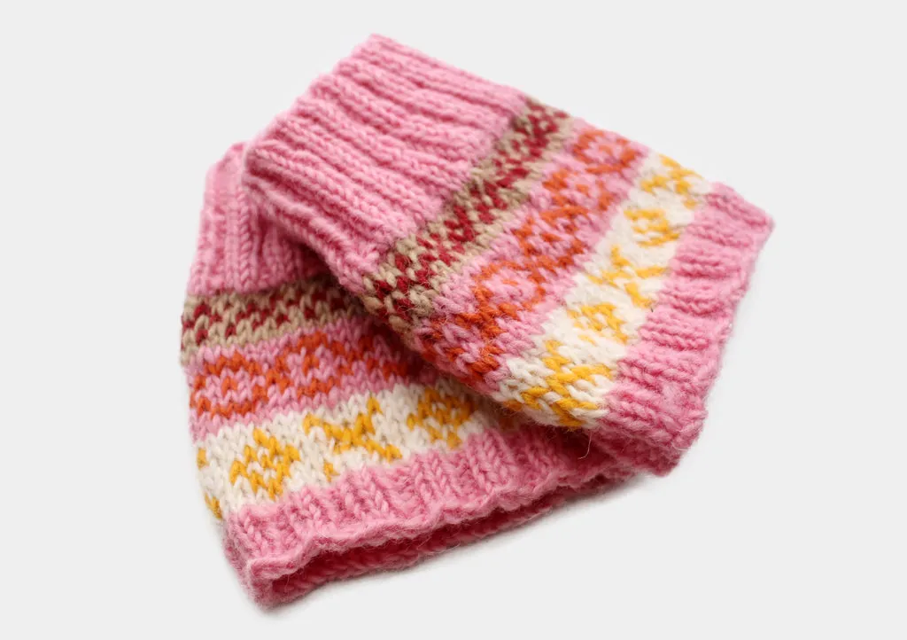 Light Pink and White Multicolor Woolen Short Legwarmers