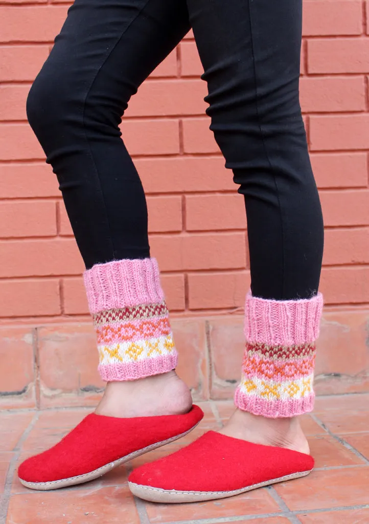 Light Pink and White Multicolor Woolen Short Legwarmers