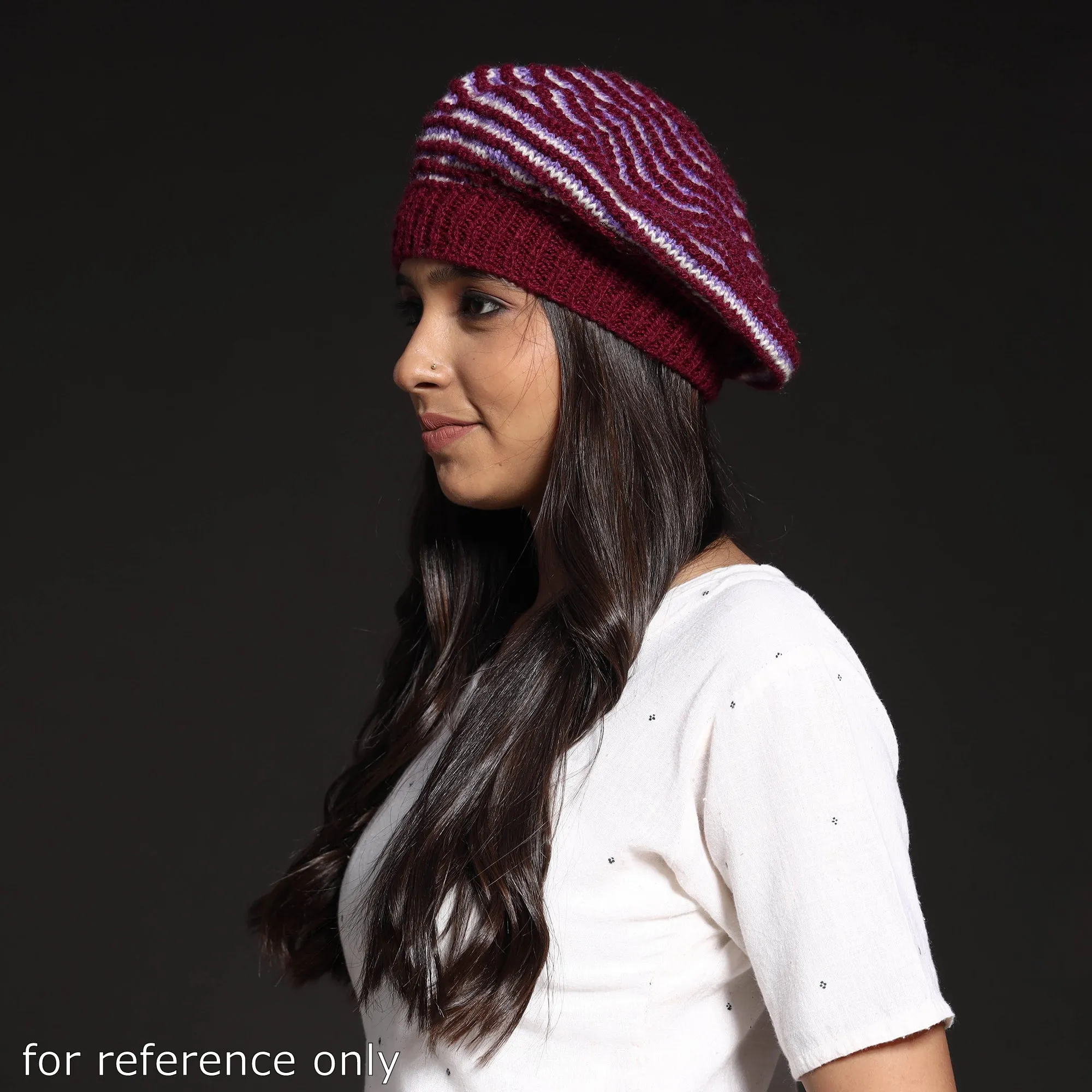 Maroon - Kumaun Hand Knitted Woolen Beret Cap