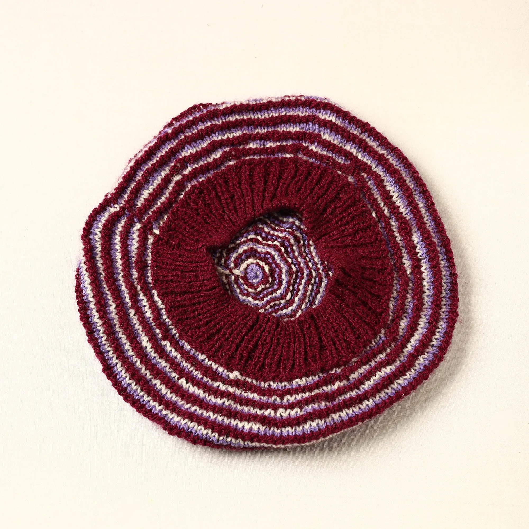 Maroon - Kumaun Hand Knitted Woolen Beret Cap