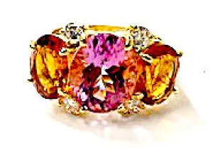 Medium GUM DROP™ Ring with Deep Pink Topaz and Orange Citrine and Diamonds