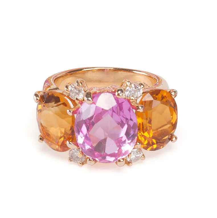 Medium GUM DROP™ Ring with Deep Pink Topaz and Orange Citrine and Diamonds