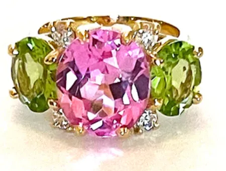 Medium GUM DROP™ Ring with Deep Pink Topaz and Orange Citrine and Diamonds