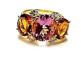 Medium GUM DROP™ Ring with Deep Pink Topaz and Orange Citrine and Diamonds