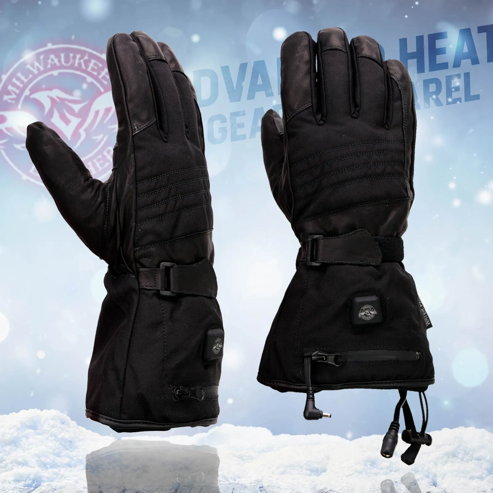 Milwaukee Leather MG17501SET Men’s Heated Black Leather/Textile Winter Gloves w/Battery/Harness Wire and i-Touch