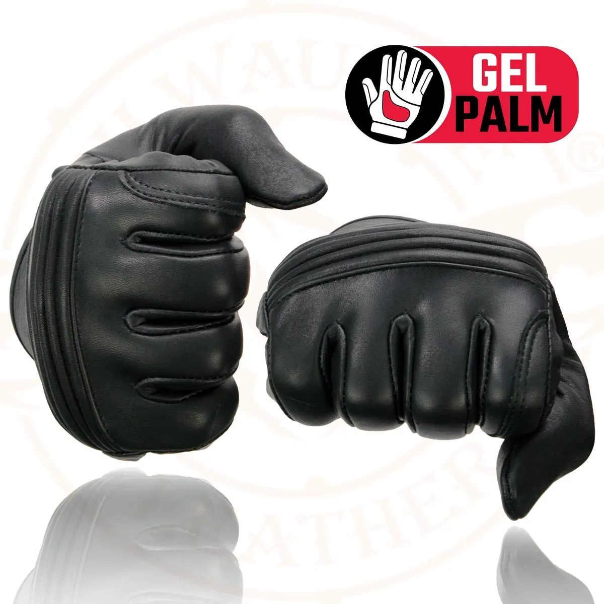 Milwaukee Leather MG7535 Men's Black Leather with Gel Palm Motorcycle Hand Gloves w/ Flex Knuckles